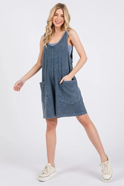 Mittoshop Low Scoop Neck Tank Washed French Terry Romper - Fashorio