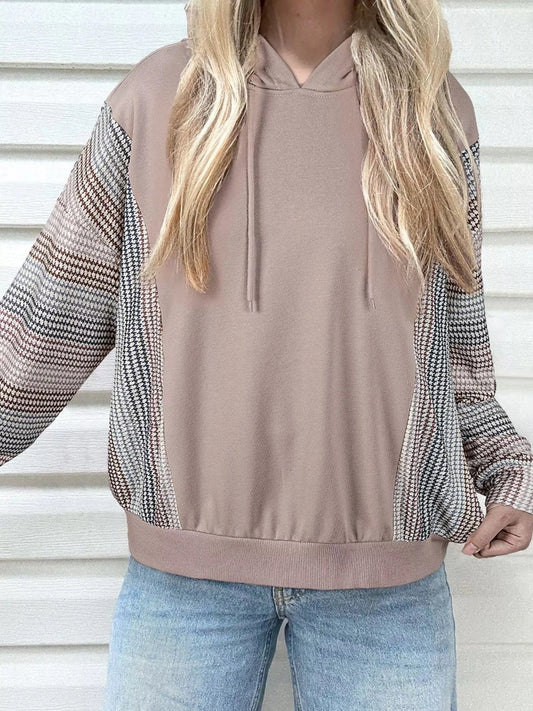 Colorblock Patchwork Baggy Hoodie Mocha - Fashorio