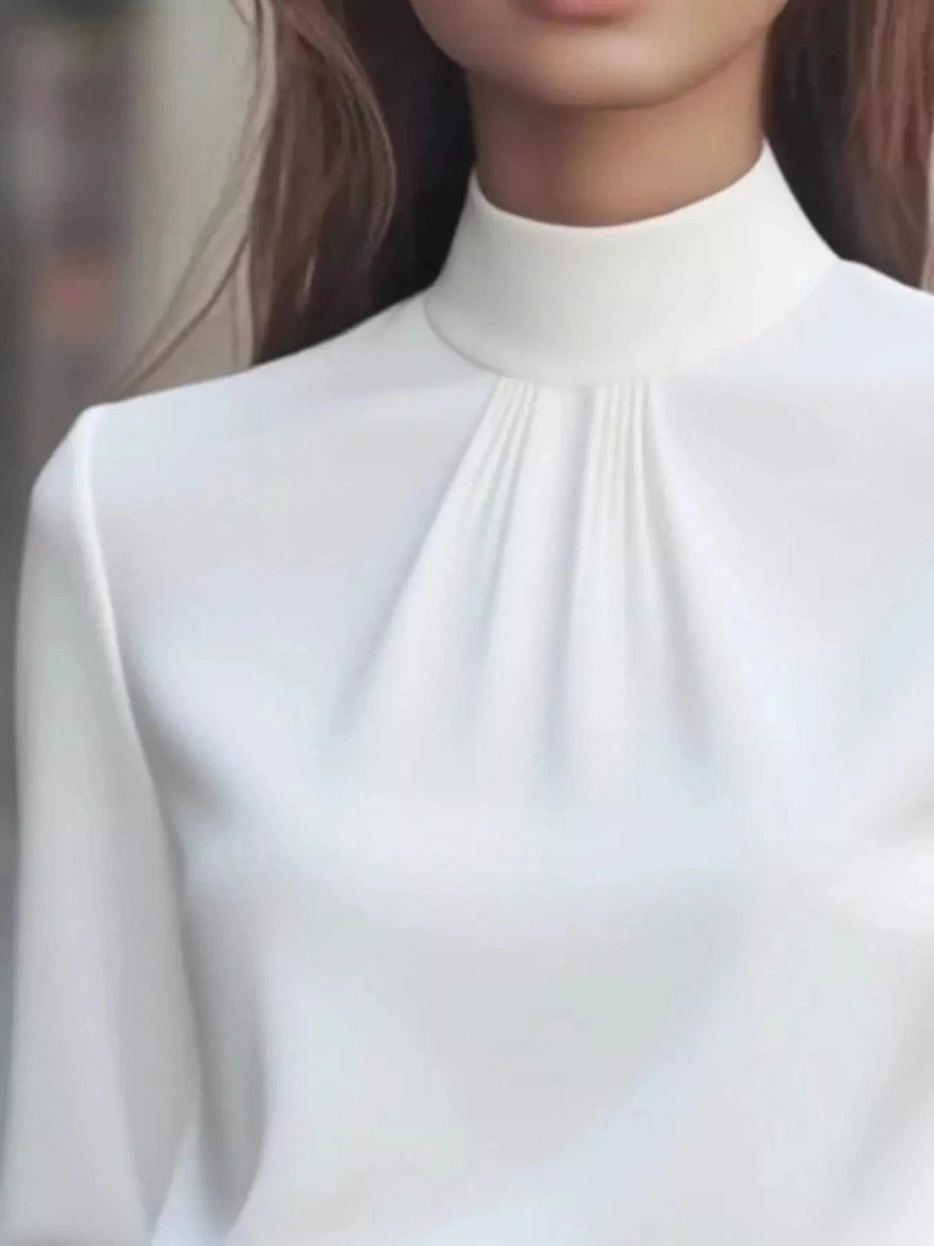 Fashorio Mock Neck Long Sleeve Blouse with Pleated Detail