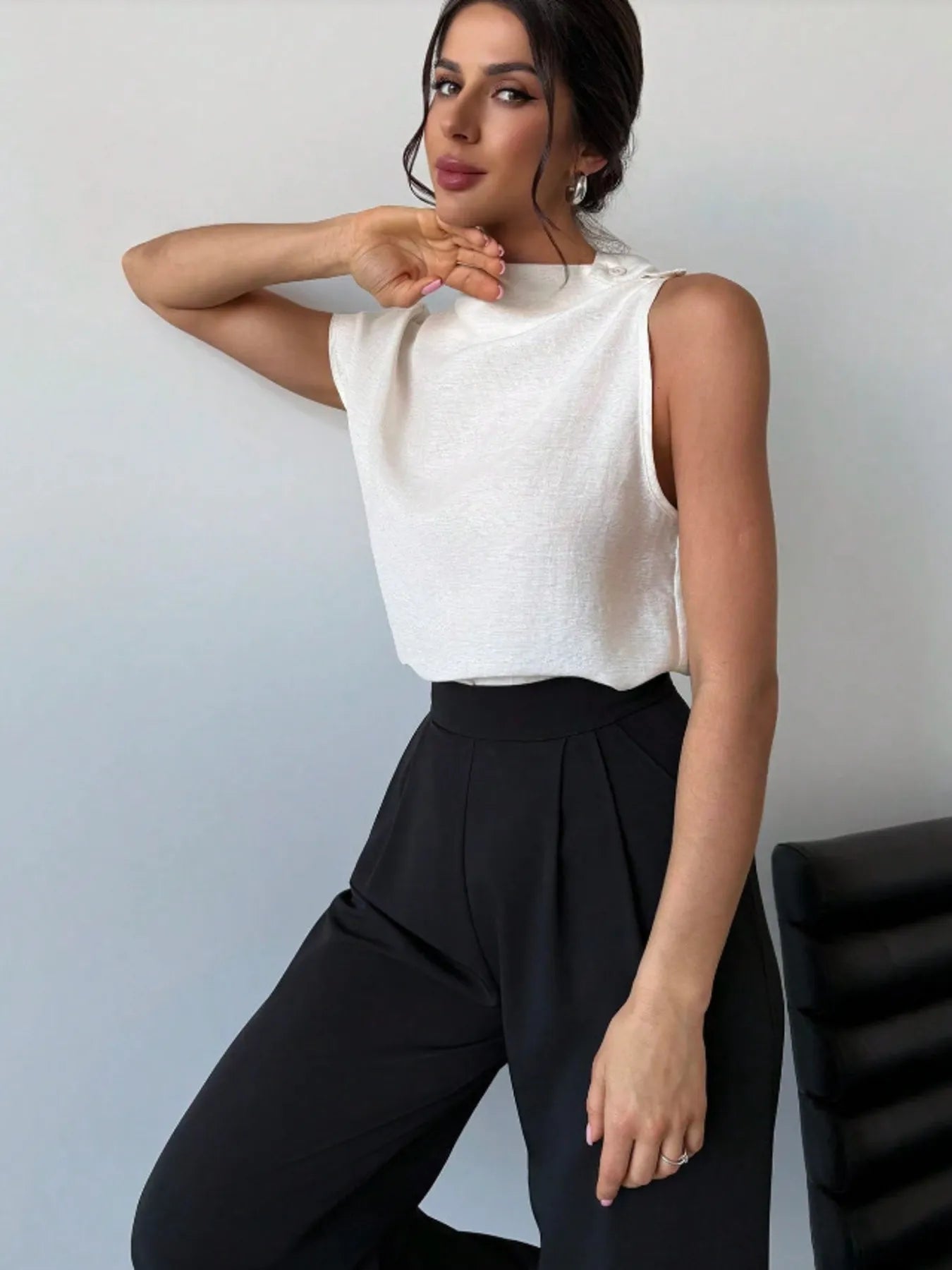 Fashorio Mock Neck Solid Color Tank