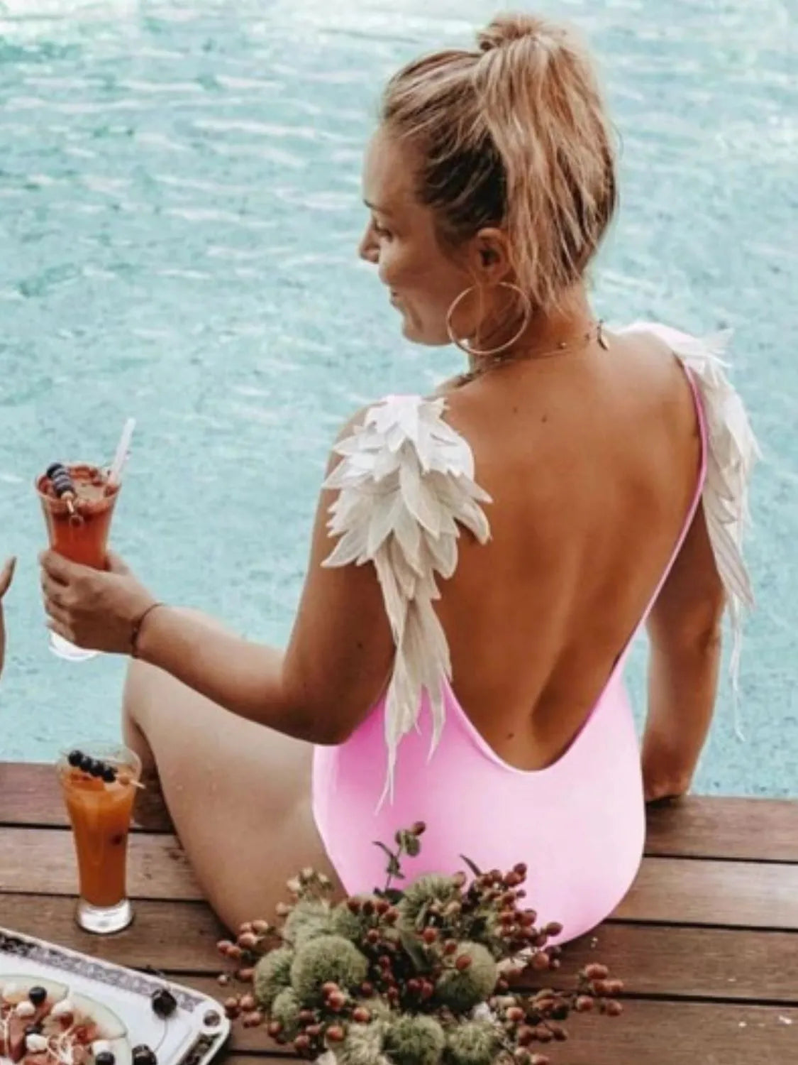 Fashorio Mom-Pink / S Backless Wide Strap Parent-Child Swimwear