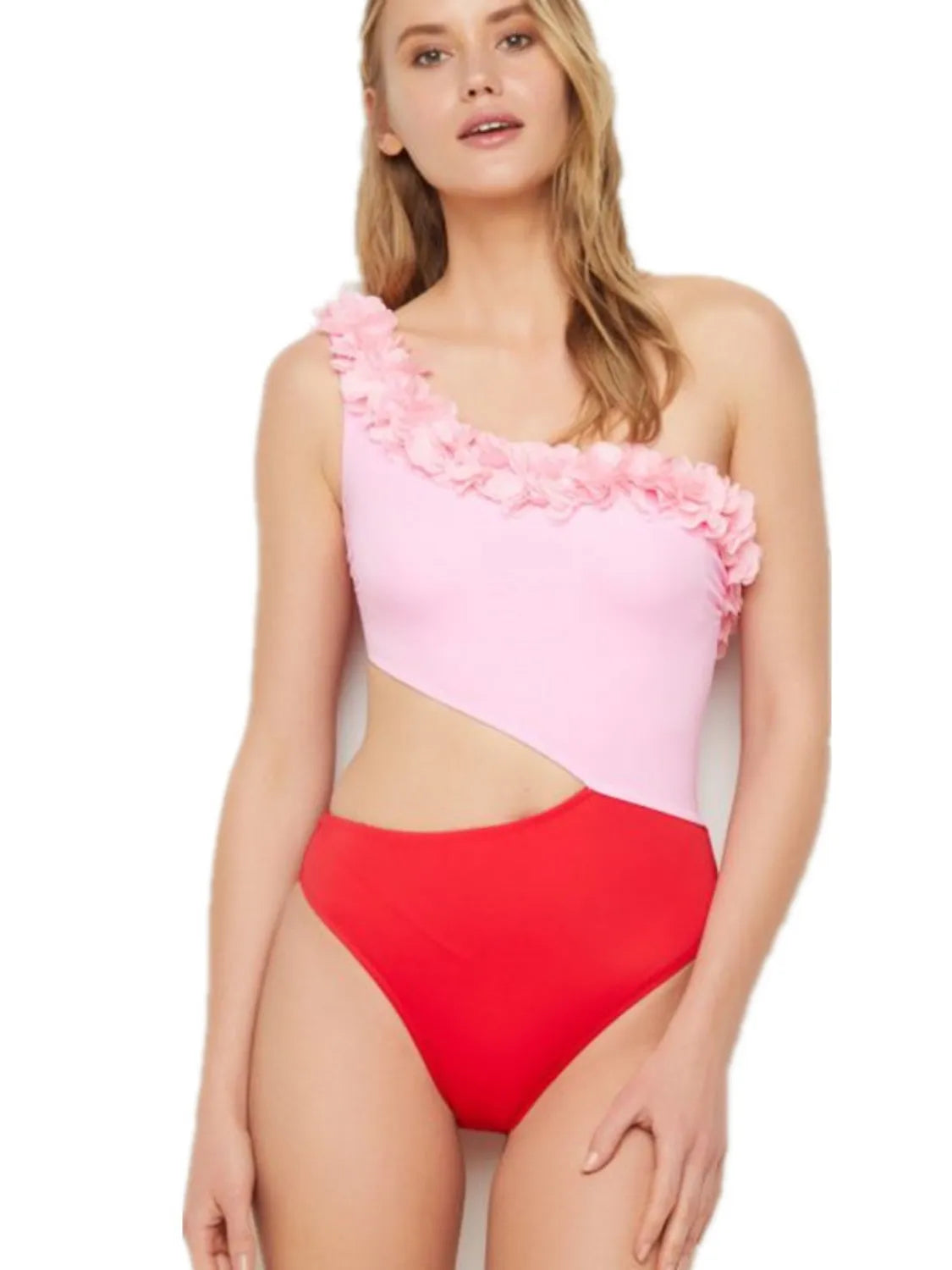 Fashorio Mom / S Cutout One Shoulder Contrast Parent-Child Swimwear