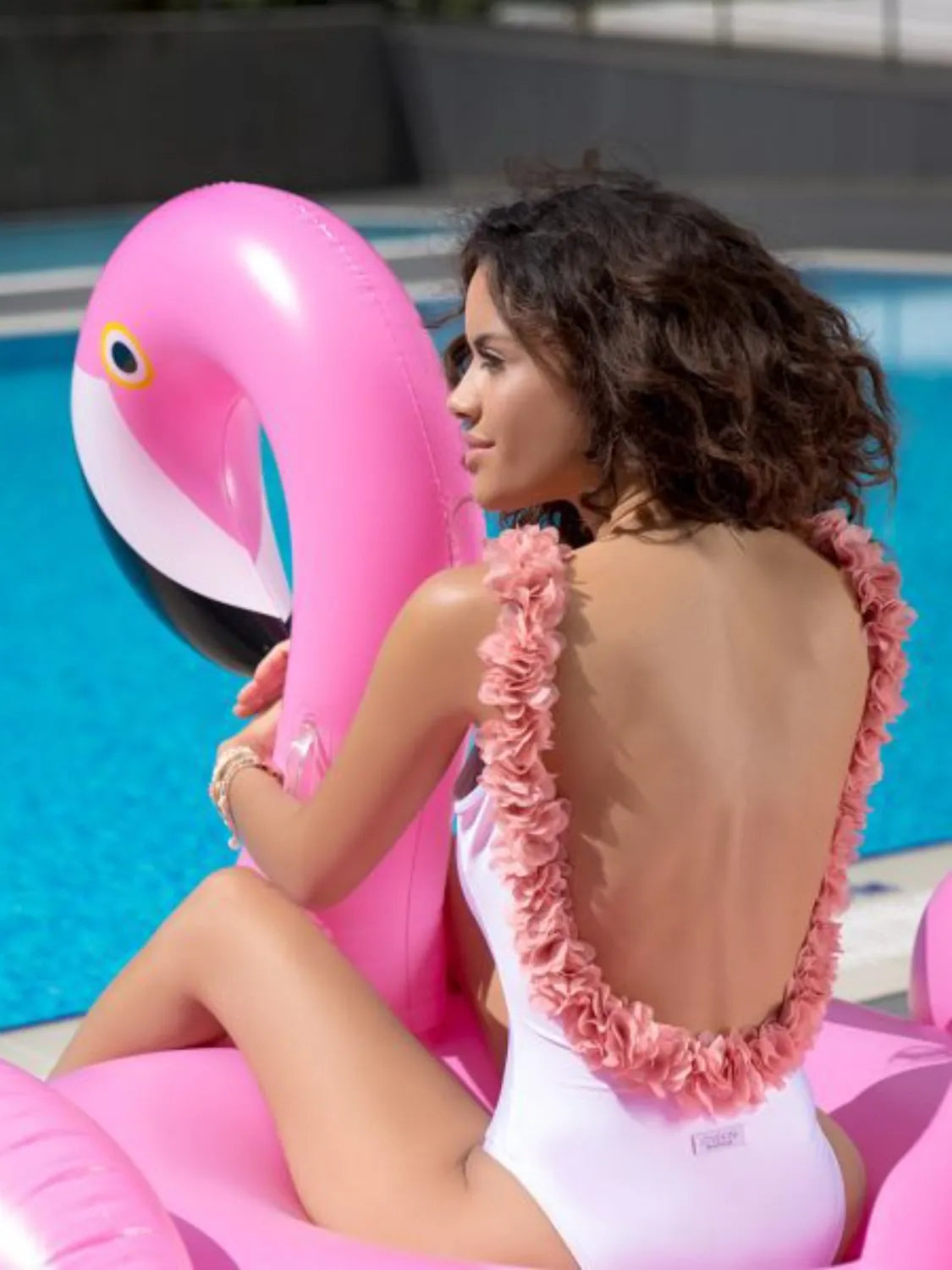 Fashorio Mom-White / S Backless Petal Strap Parent-Child Swimsuit