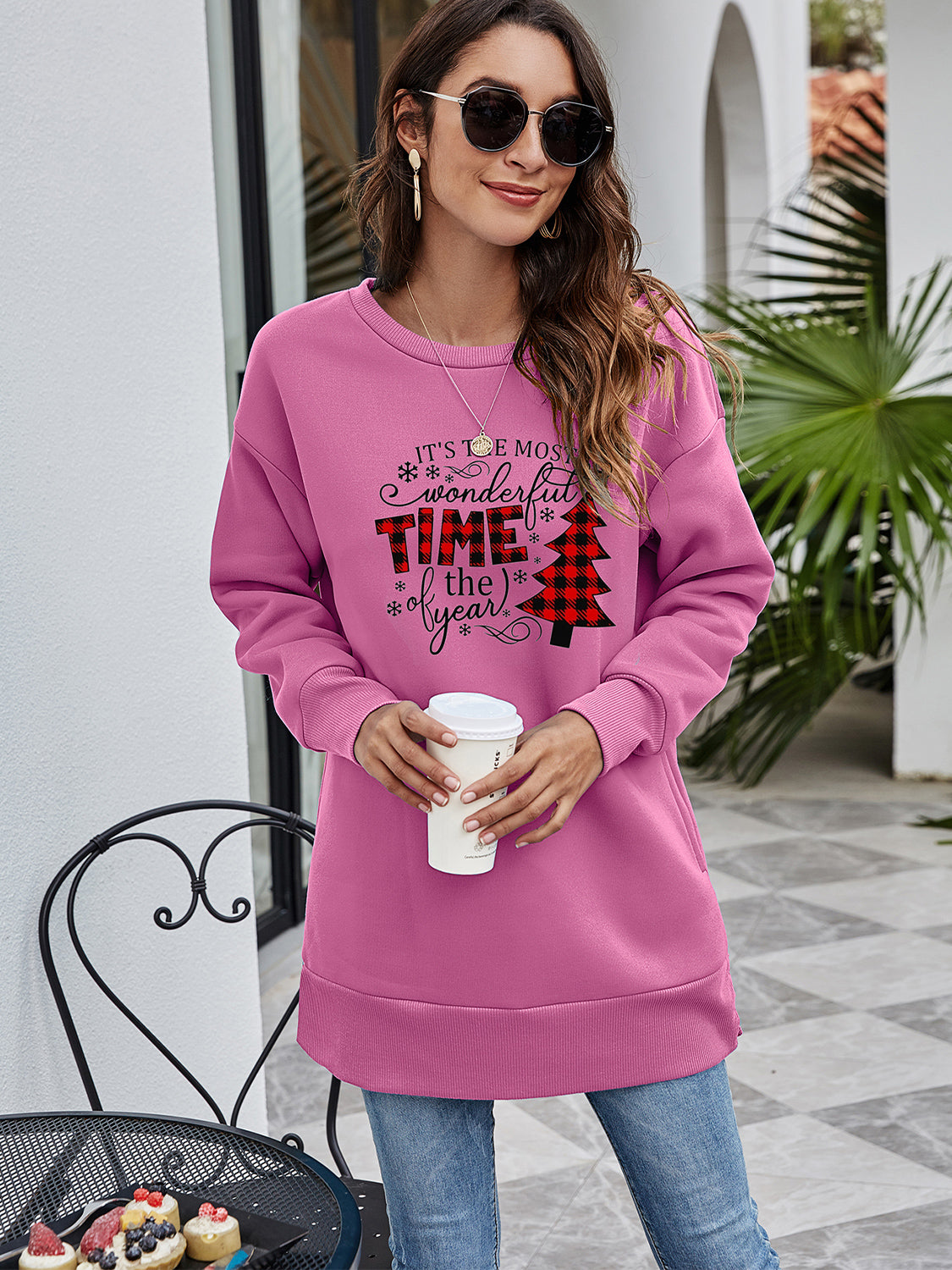 Fashorio Moonlit Mauve / S Christmas Tree Graphic Drop Shoulder Sweatshirt