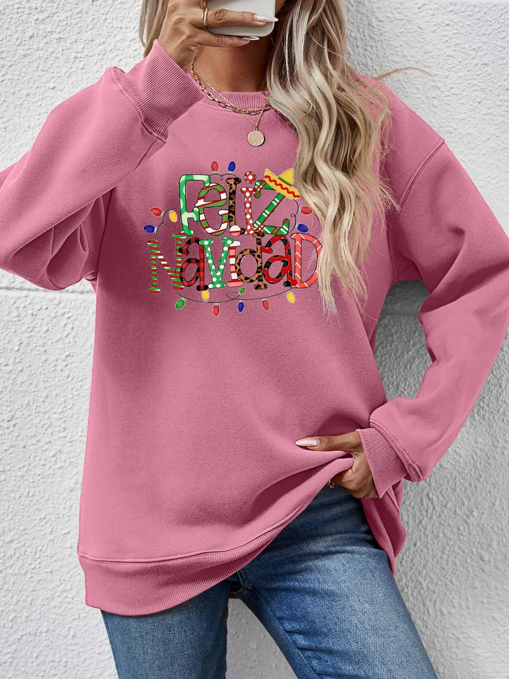 Fashorio Moonlit Mauve / S FELIZ NAVIDAD Round Neck Drop Shoulder Sweatshirt