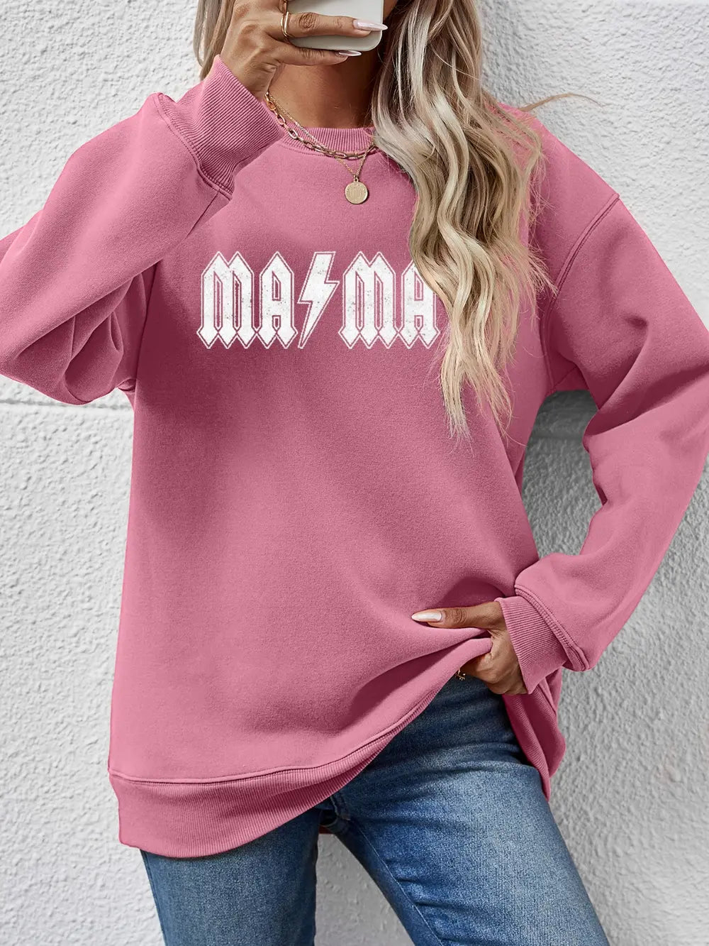 Fashorio Moonlit Mauve / S Letter Graphic Dropped Shoulder Sweatshirt