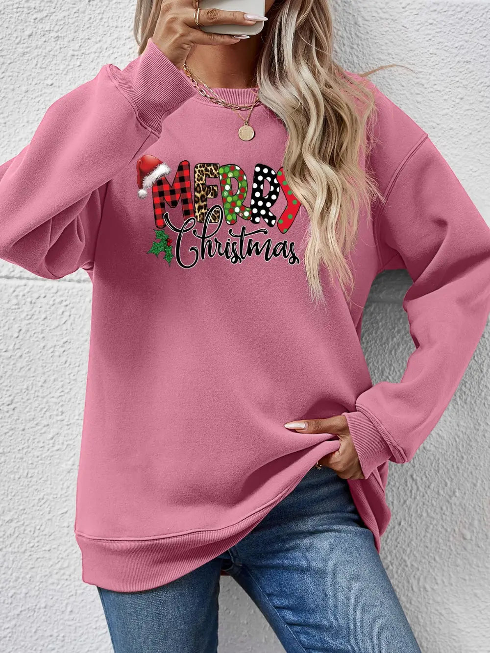 Fashorio Moonlit Mauve / S MERRY CHRISTMAS Round Neck Dropped Shoulder Sweatshirt