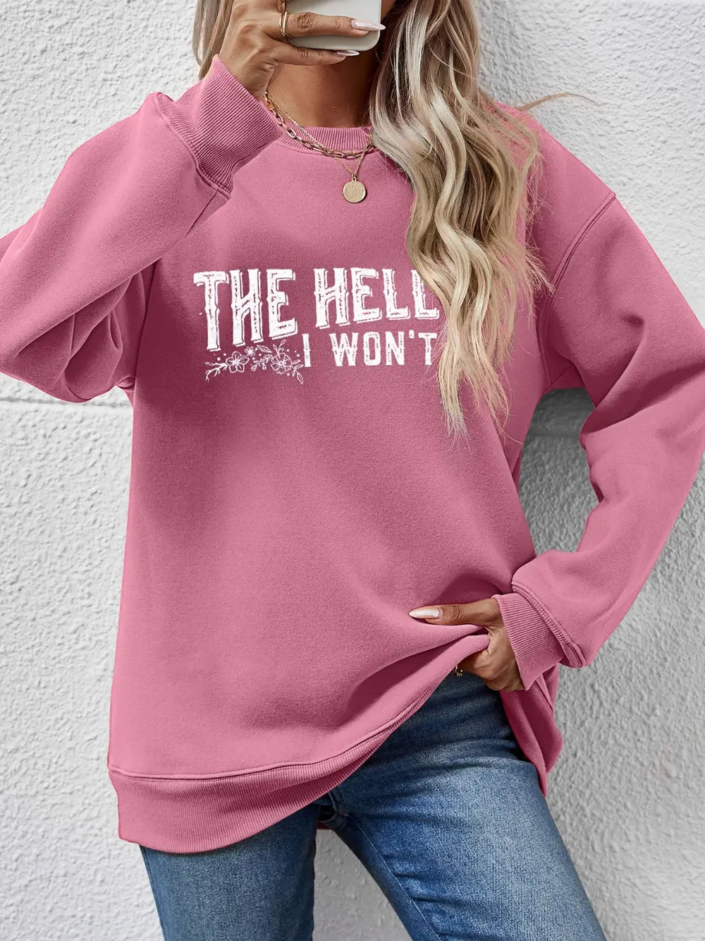 Fashorio Moonlit Mauve / S THE HELL I WON'T Round Neck Long Sleeve Sweatshirt