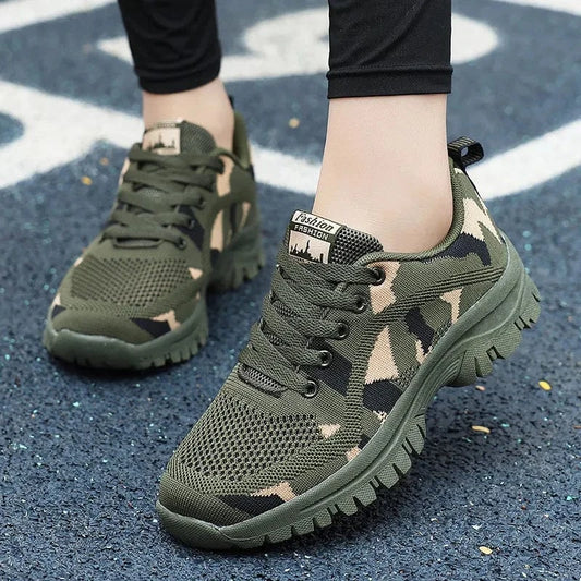 Camouflage Lace Up Mesh Breathable Athletic Moss - Fashorio