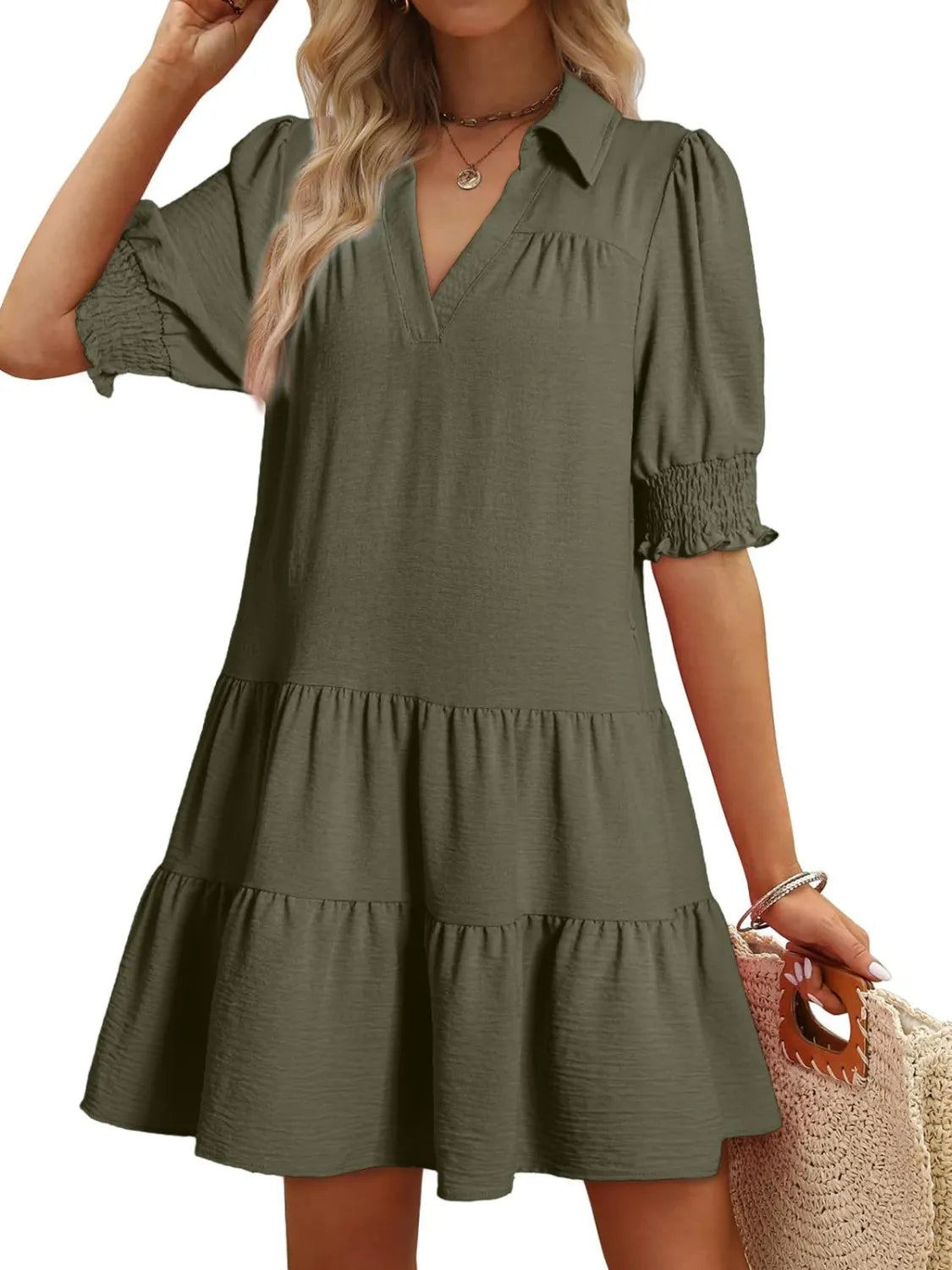 Fashorio Moss / S Johnny Collar Short Sleeve Mini Dress