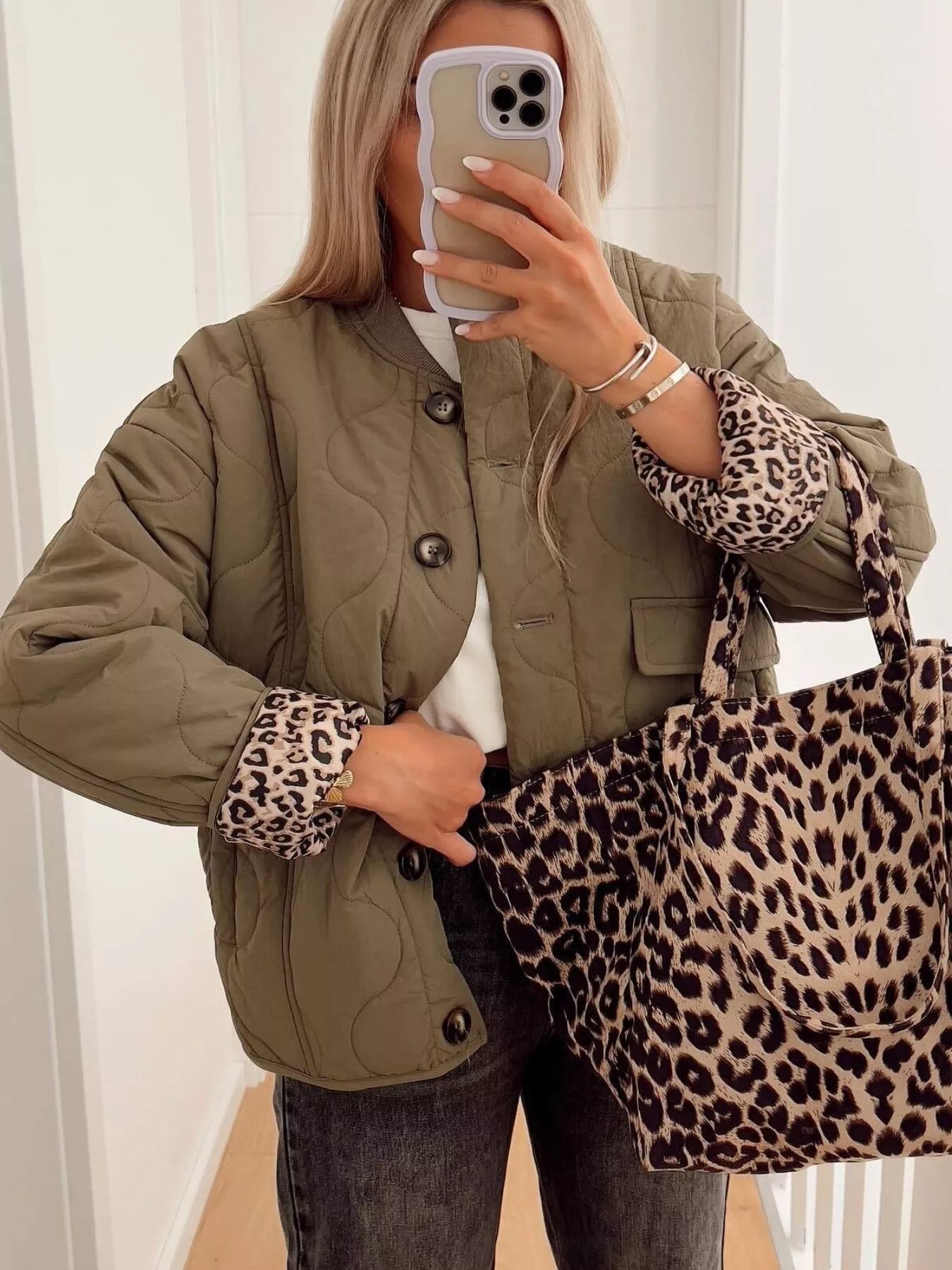 Fashorio Moss / S Quilted Button-Down Lightweight Jacket