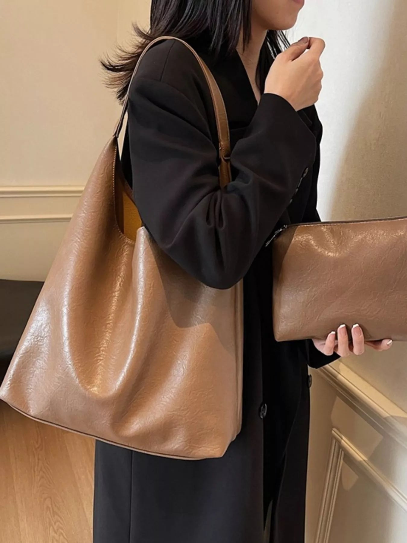 Fashorio Mud Color / One Size PU Leather Tote Bag