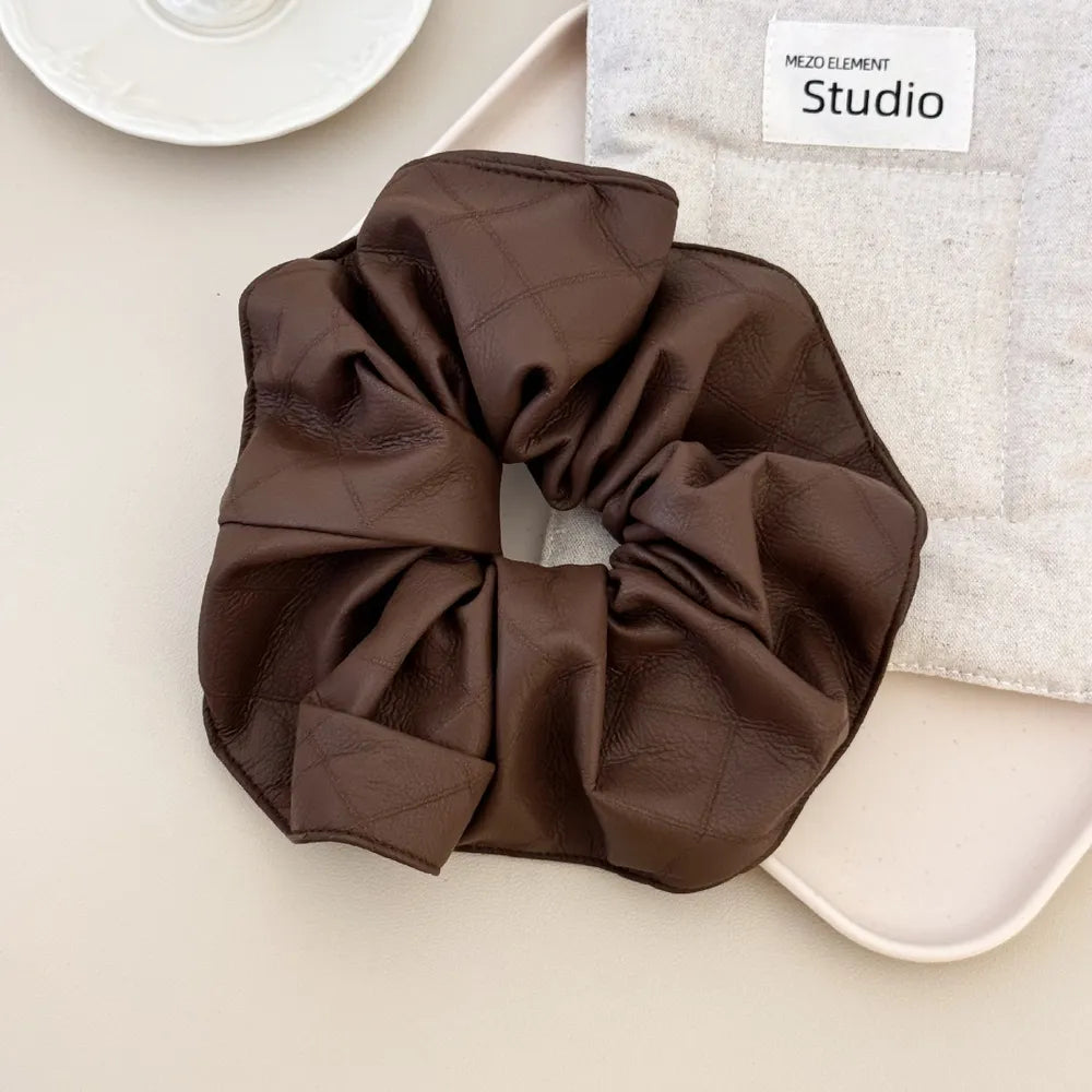 Fashorio Multi / One Size 3-Piece PU Leather Elastic Hair Scrunchy