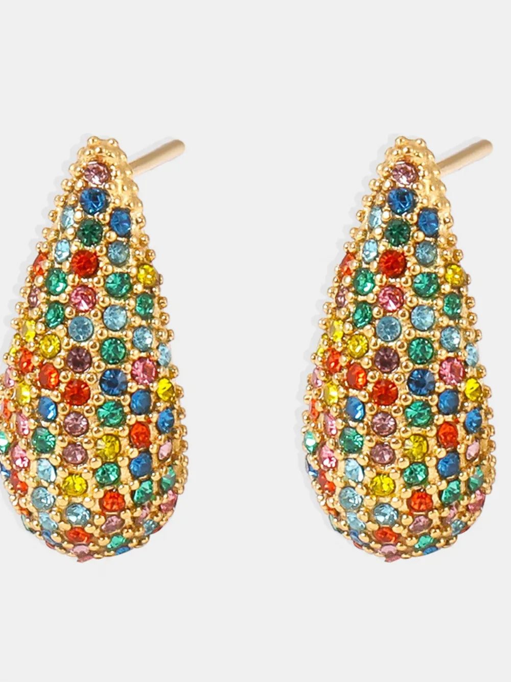 Fashorio Multicolor( gold) / One Size Stainless Steel Inlaid Zircon Teardrop Earrings
