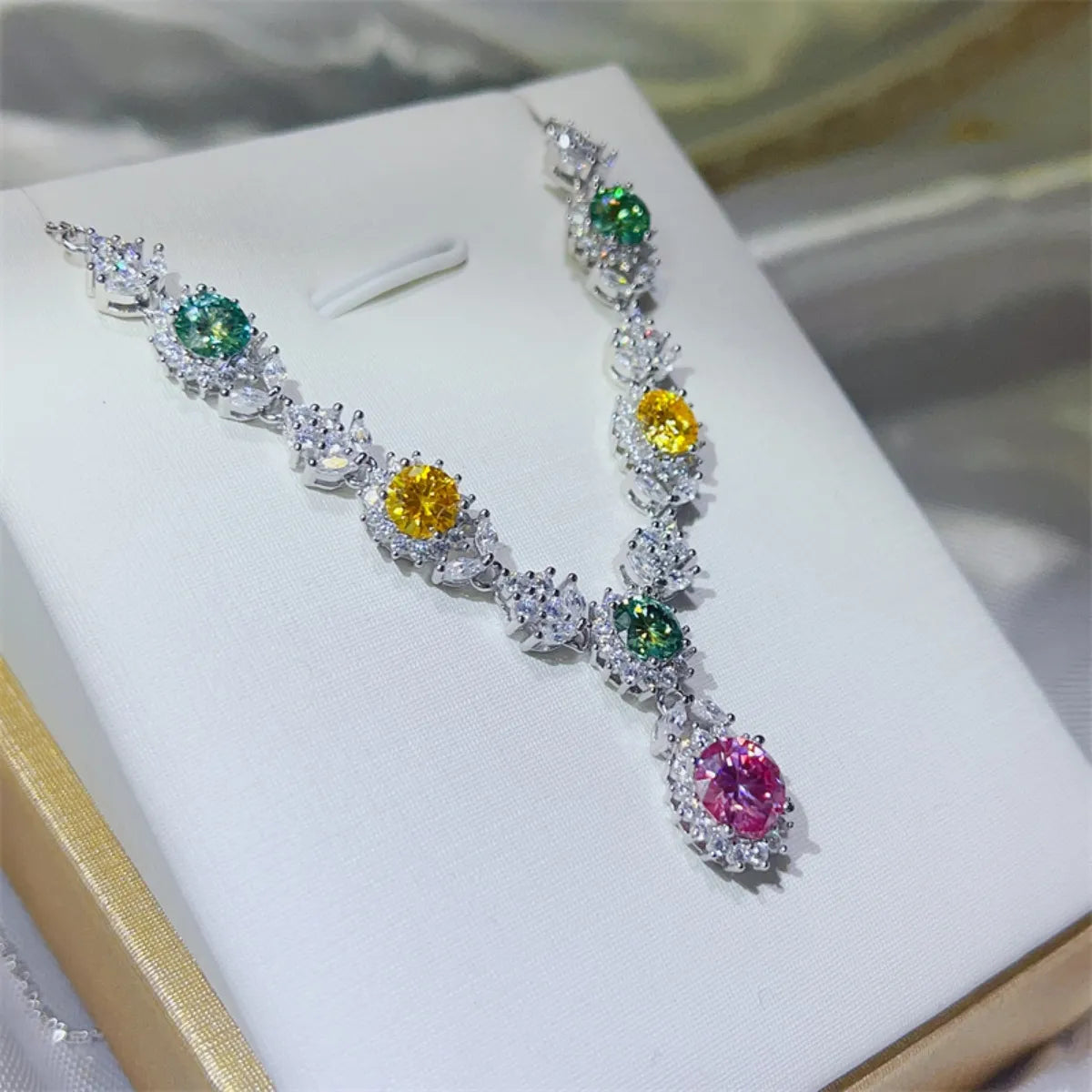 Fashorio Multicolor / One Size 3.5 Carat Moissanite 925 Sterling Silver Necklace