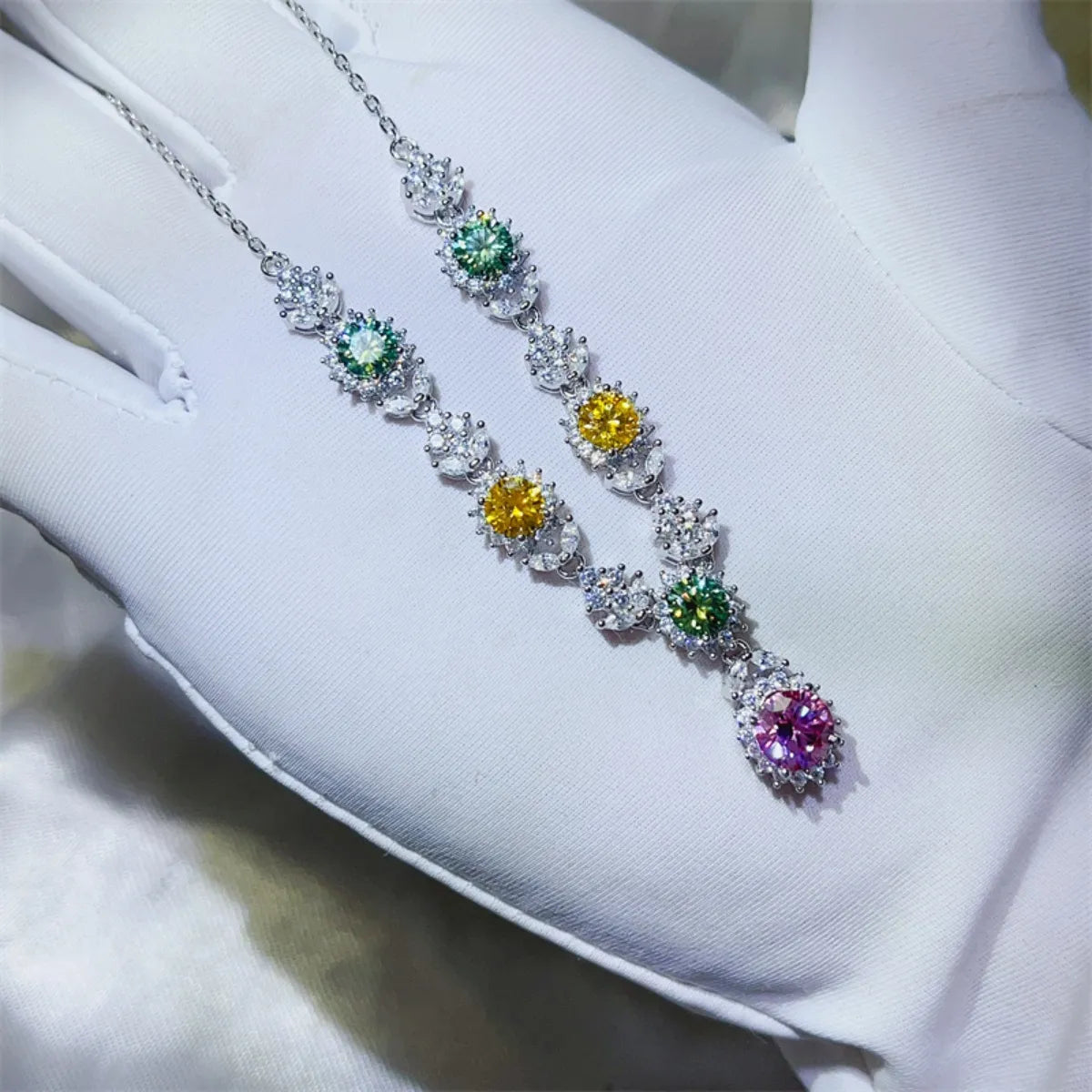 Fashorio Multicolor / One Size 3.5 Carat Moissanite 925 Sterling Silver Necklace