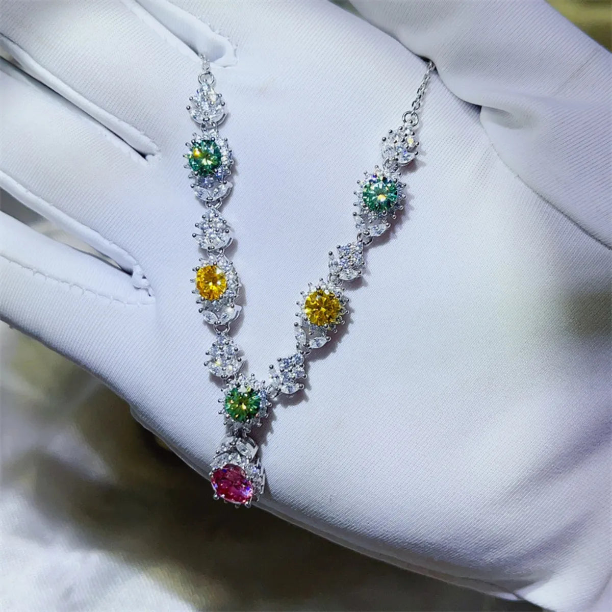 Fashorio Multicolor / One Size 3.5 Carat Moissanite 925 Sterling Silver Necklace