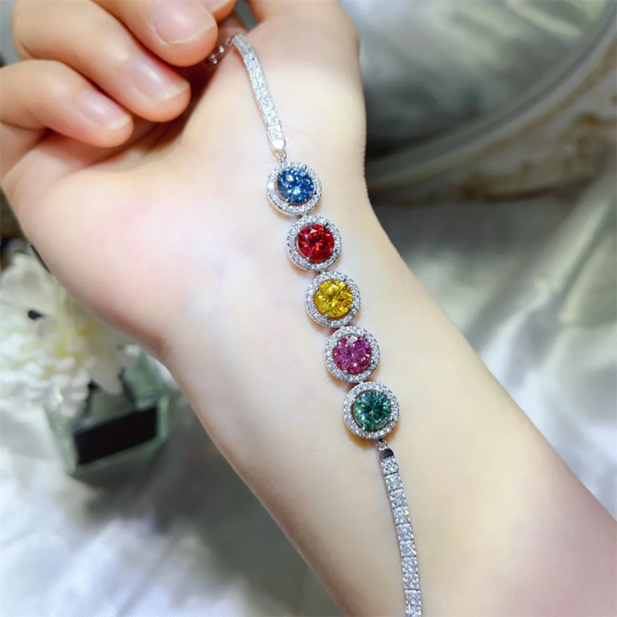 Fashorio Multicolor / One Size 5 Carat 925 Sterling Silver Moissanite Bracelet