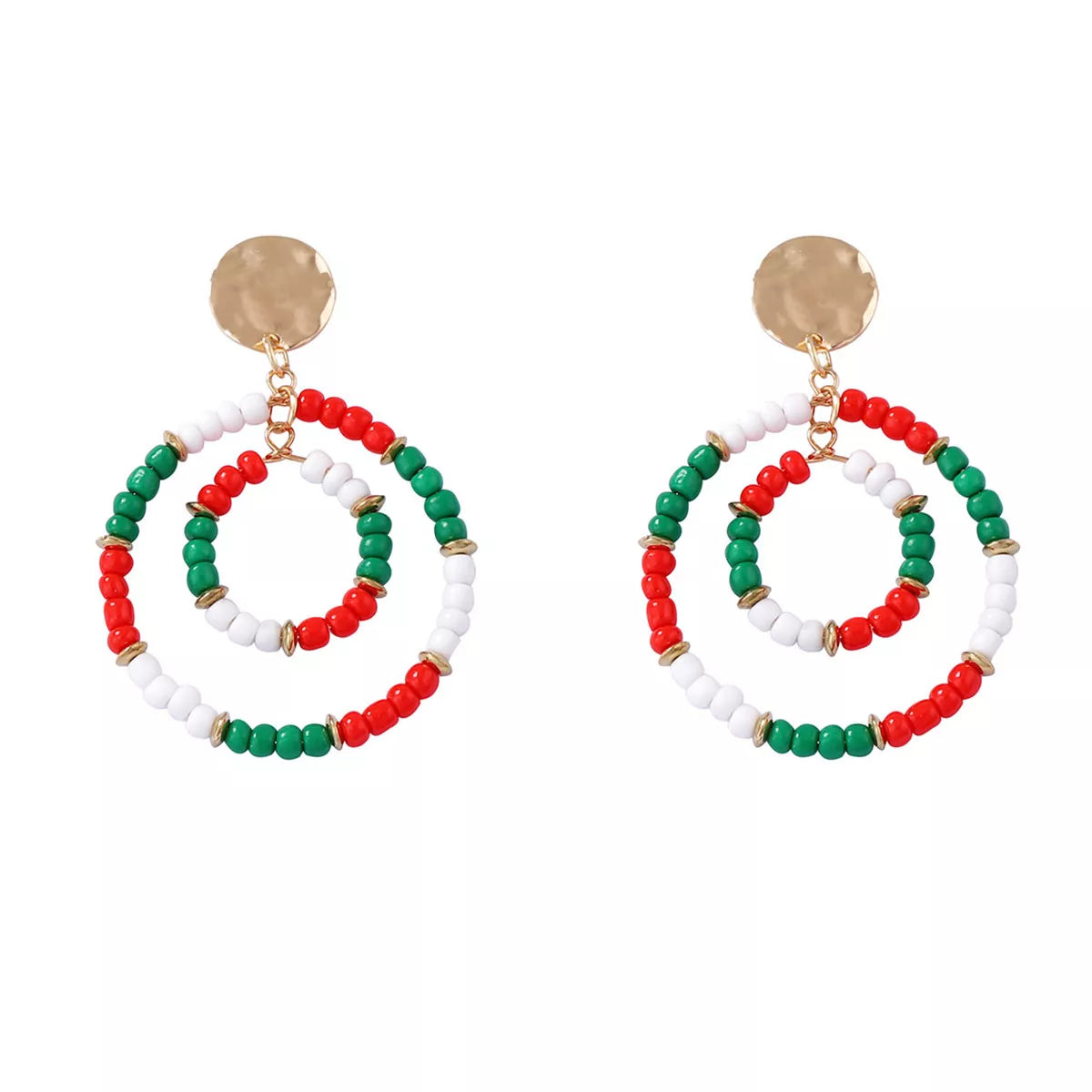 Fashorio Multicolor / One Size Christmas Beaded Hoop Earrings