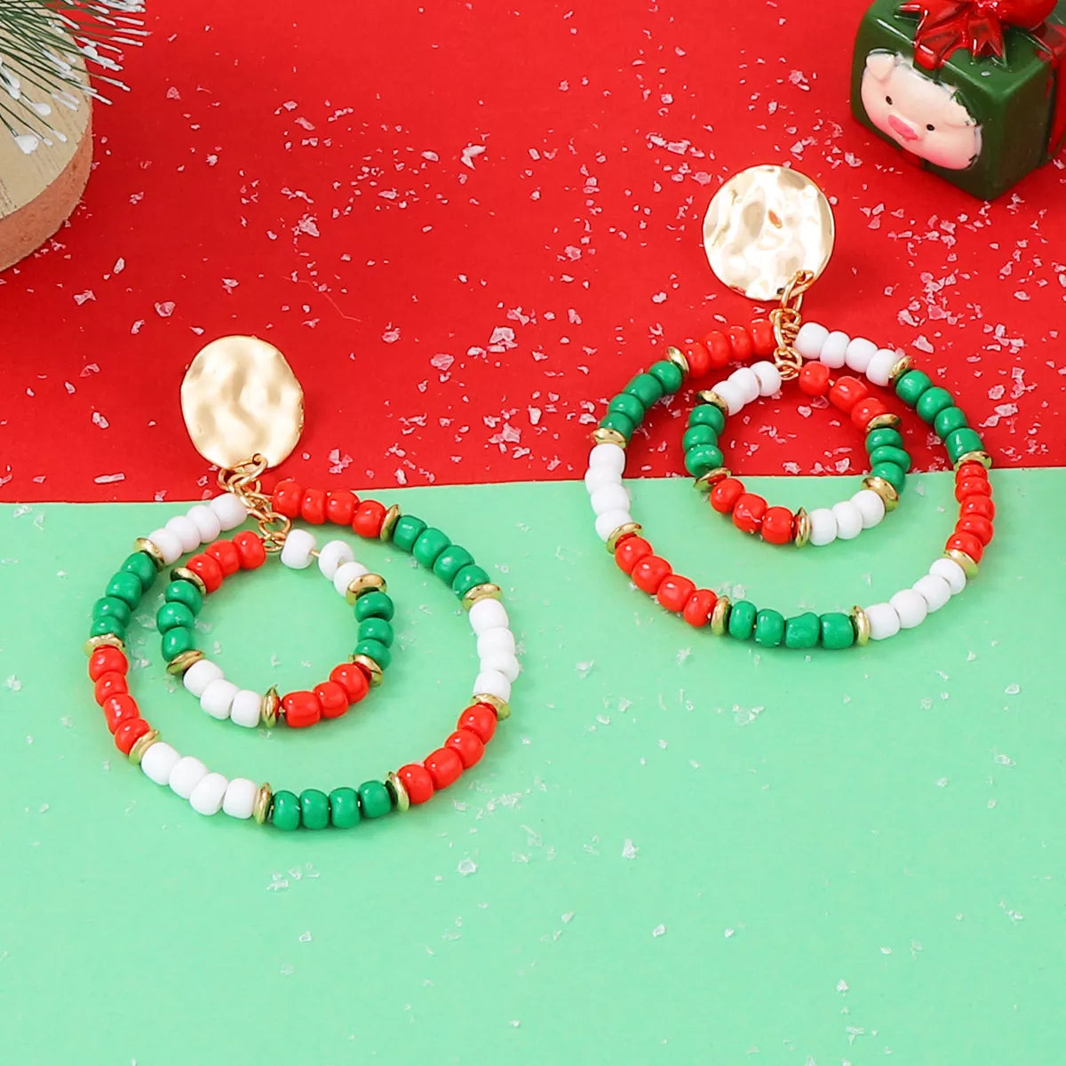 Fashorio Multicolor / One Size Christmas Beaded Hoop Earrings