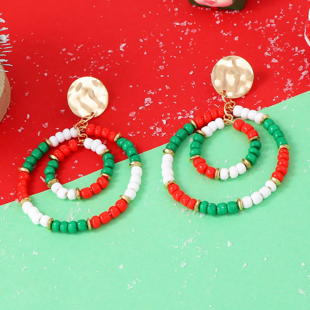 Fashorio Multicolor / One Size Christmas Beaded Hoop Earrings