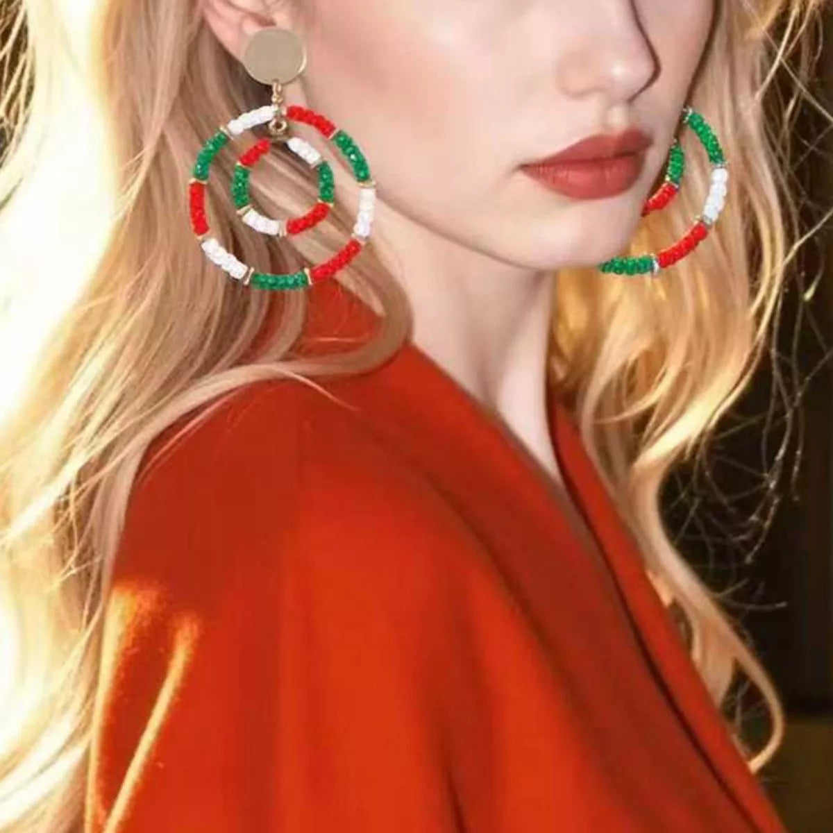 Fashorio Multicolor / One Size Christmas Beaded Hoop Earrings