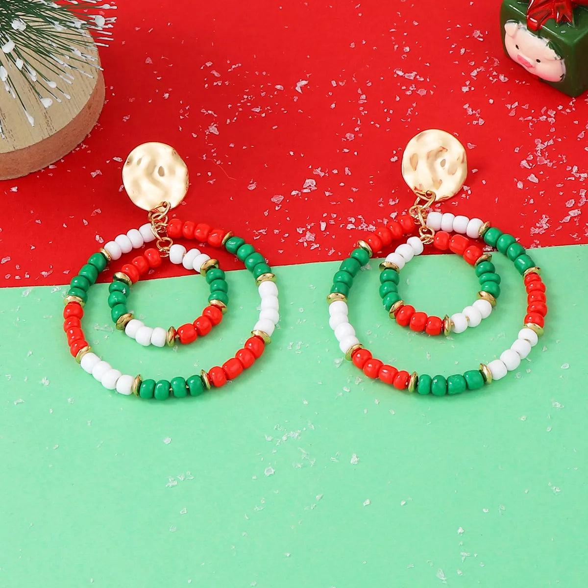 Fashorio Multicolor / One Size Christmas Beaded Hoop Earrings