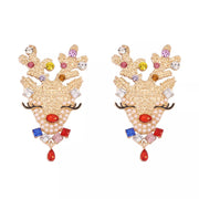 Fashorio Multicolor / One Size Christmas Reindeer Earrings with Colorful Rhinestones
