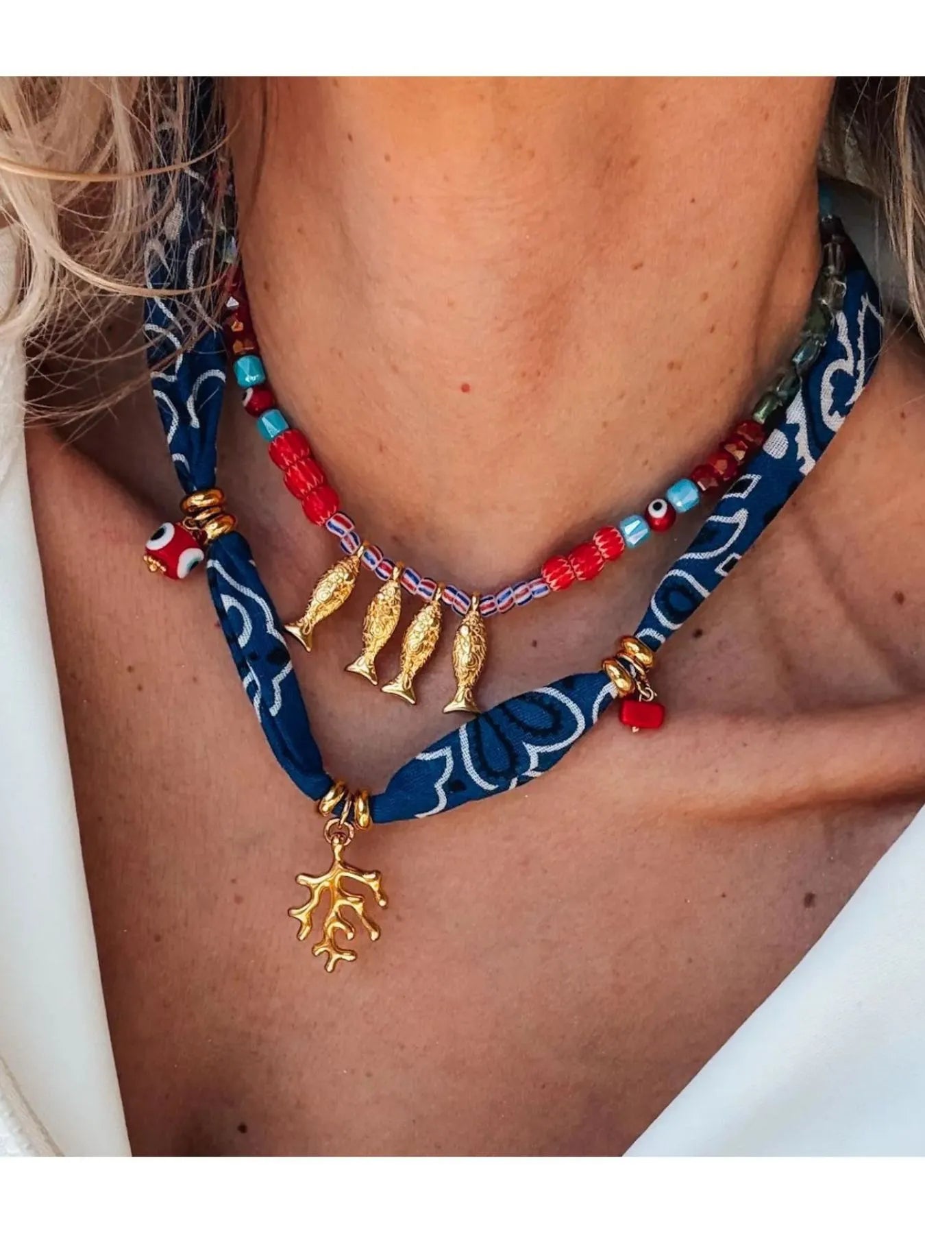 Fashorio Navy / One Size 2-Piece Coral and Fish Pendant Necklace