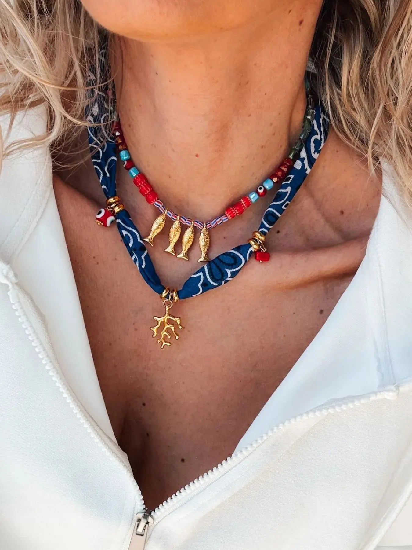 Fashorio Navy / One Size 2-Piece Coral and Fish Pendant Necklace