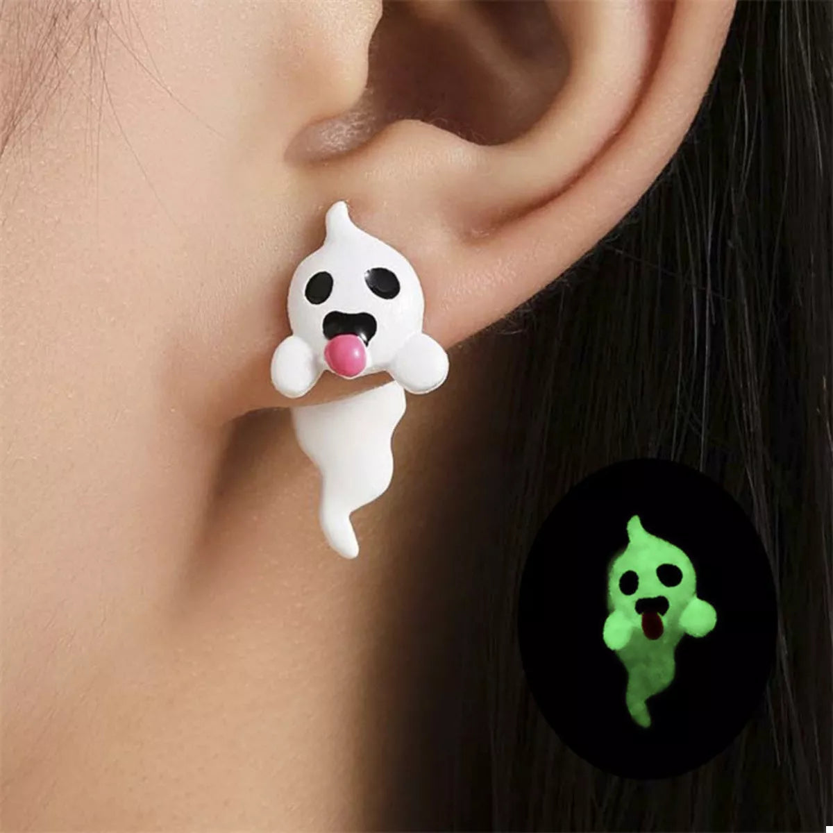 Fashorio Nightlight Ghost / One Size Halloween Ghost and Pumpkin Dangle Earrings