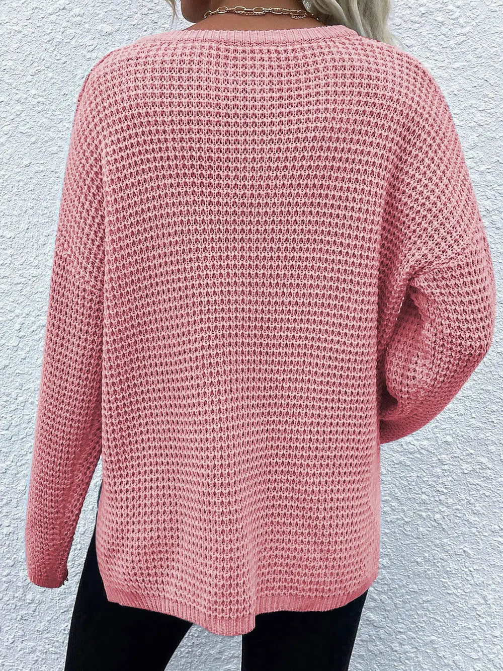 Fashorio Notched Long Sleeve Sweater