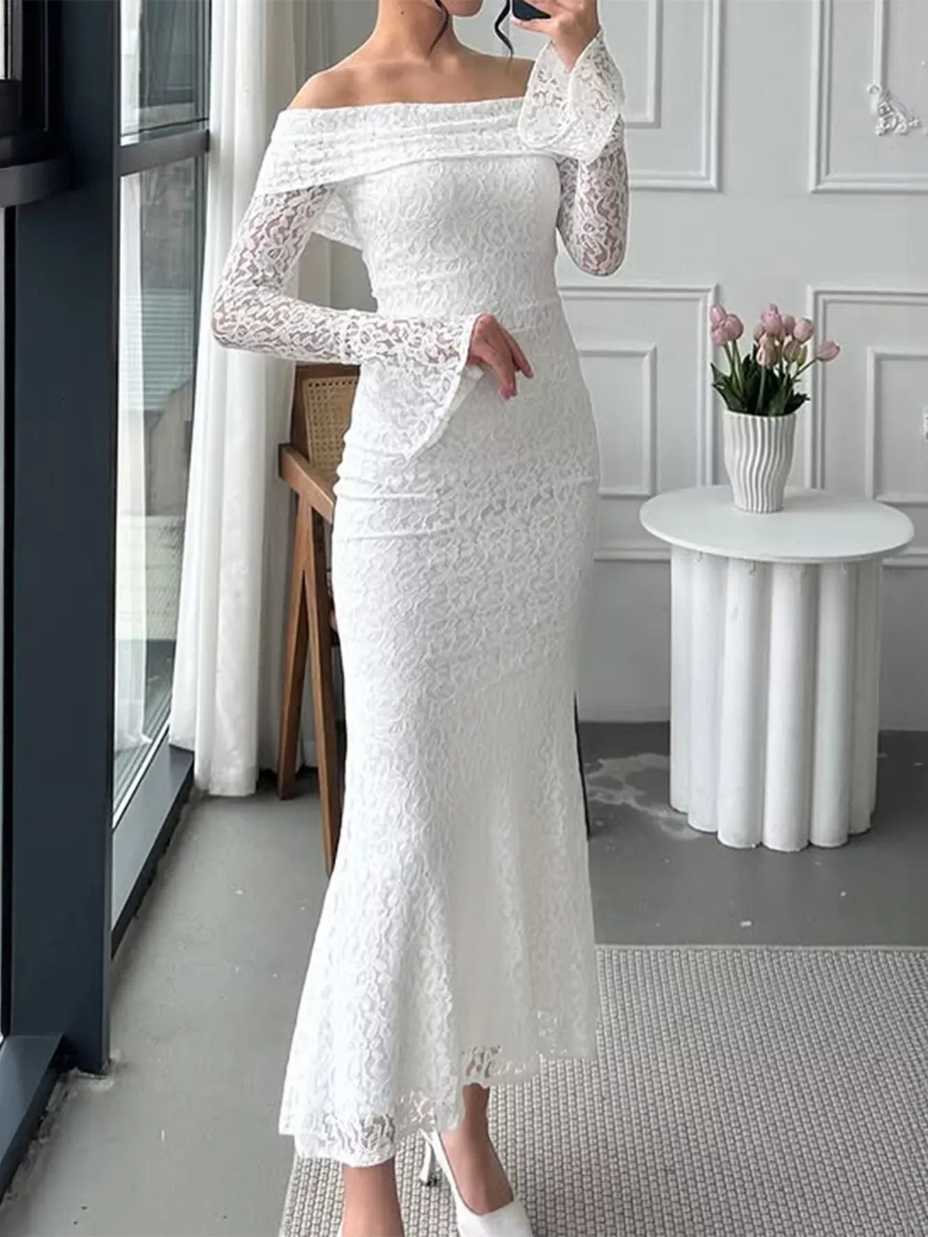 Fashorio Off-Shoulder Lace Bodycon Maxi Dress