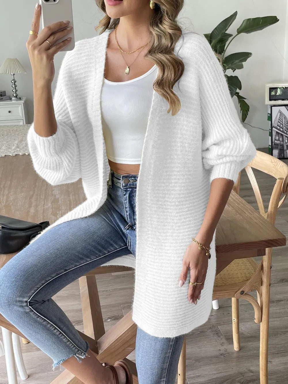 Fashorio Open Front Long Sleeve Cardigan
