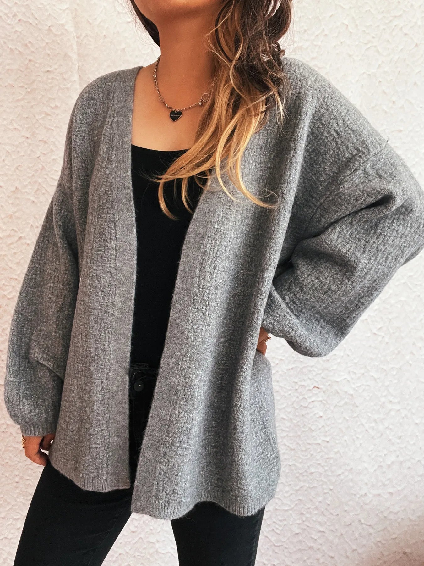 Fashorio Open Front Long Sleeve Cardigan