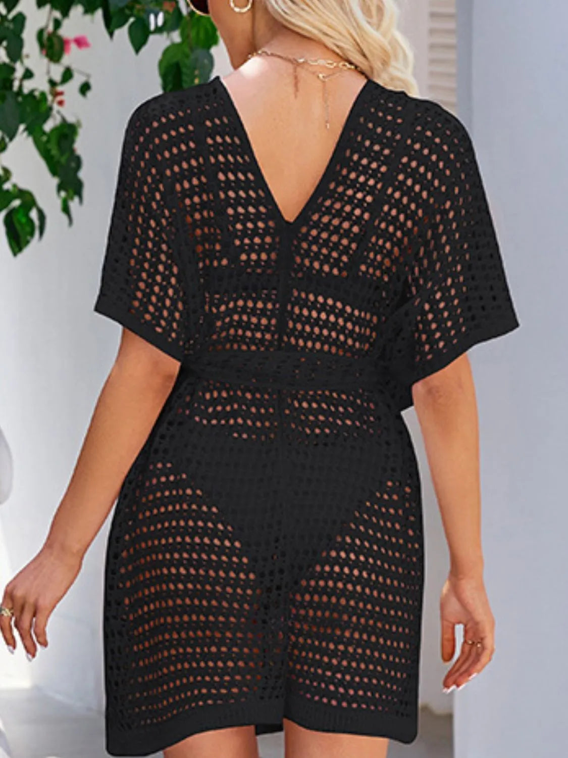 Fashorio Open Front Tied Openwork Cover-Up