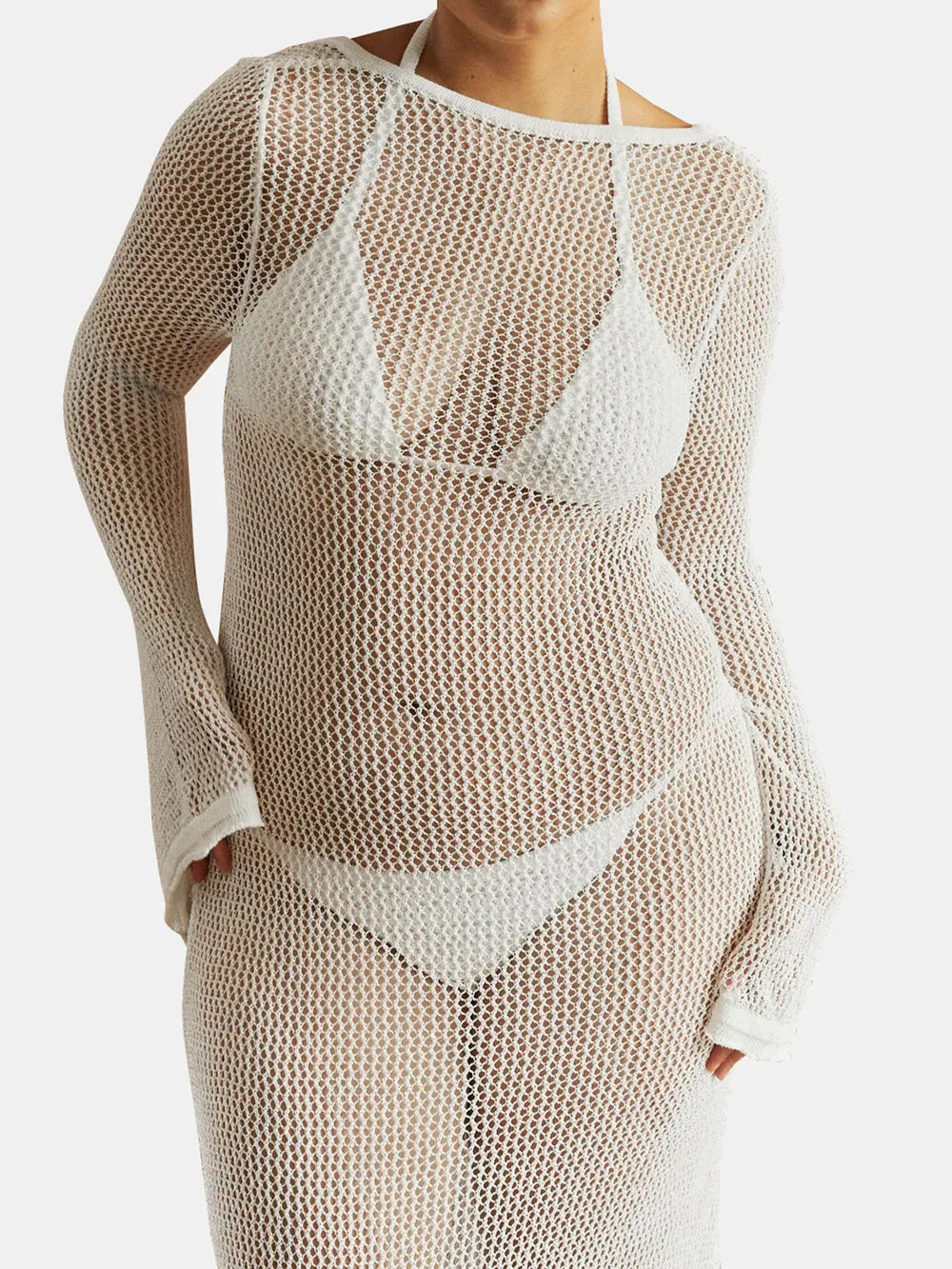 Fashorio Openwork Backless Flare Sleeve Cover-Up Dress