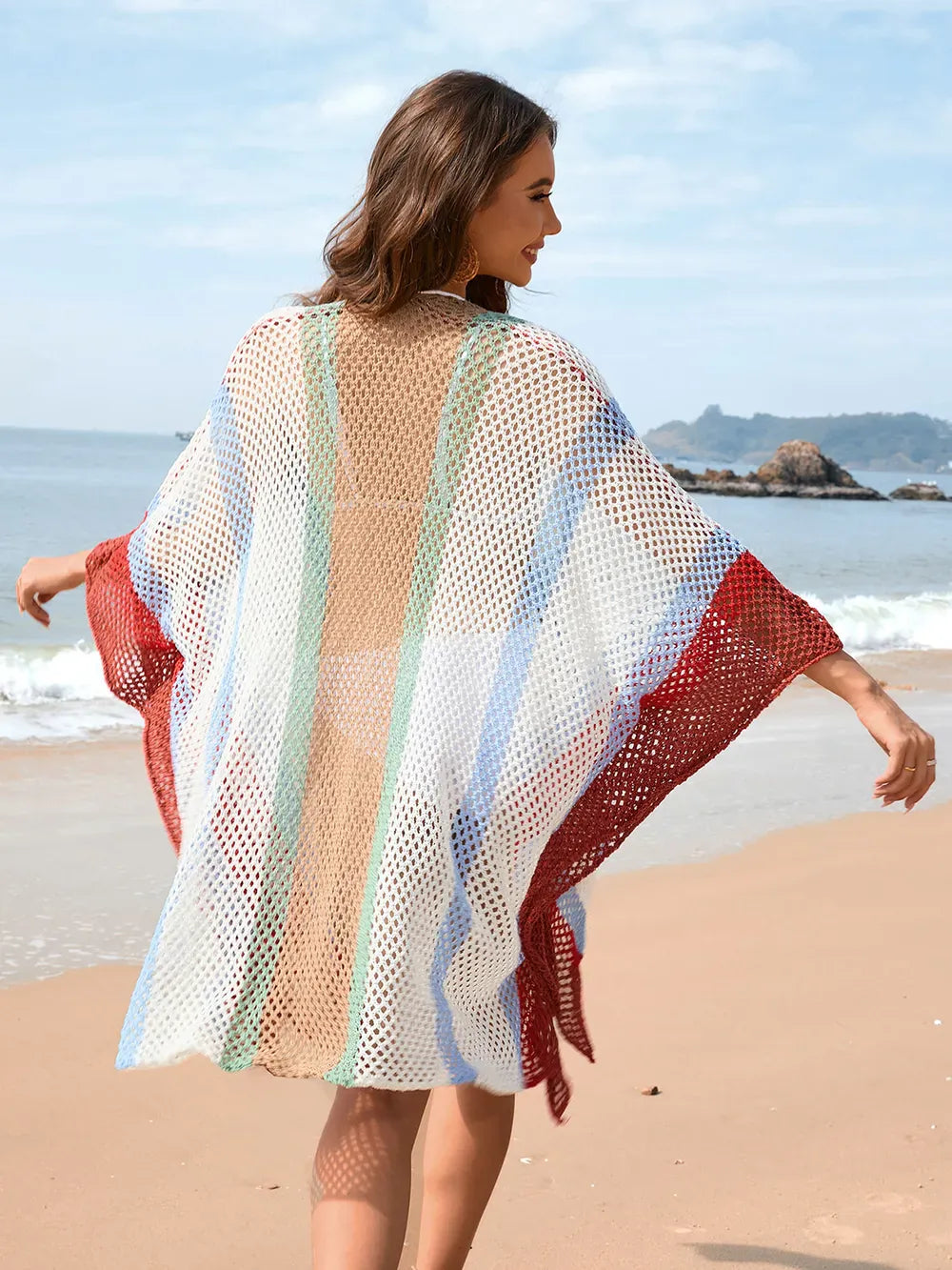 Fashorio Openwork Color Block Plunge Cover-Up