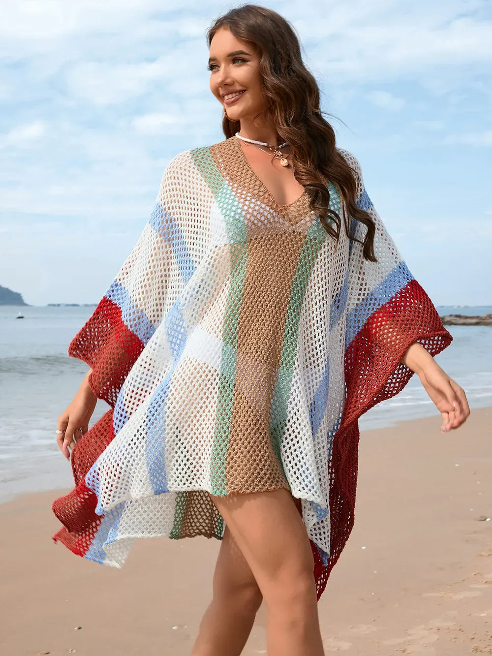Fashorio Openwork Color Block Plunge Cover-Up