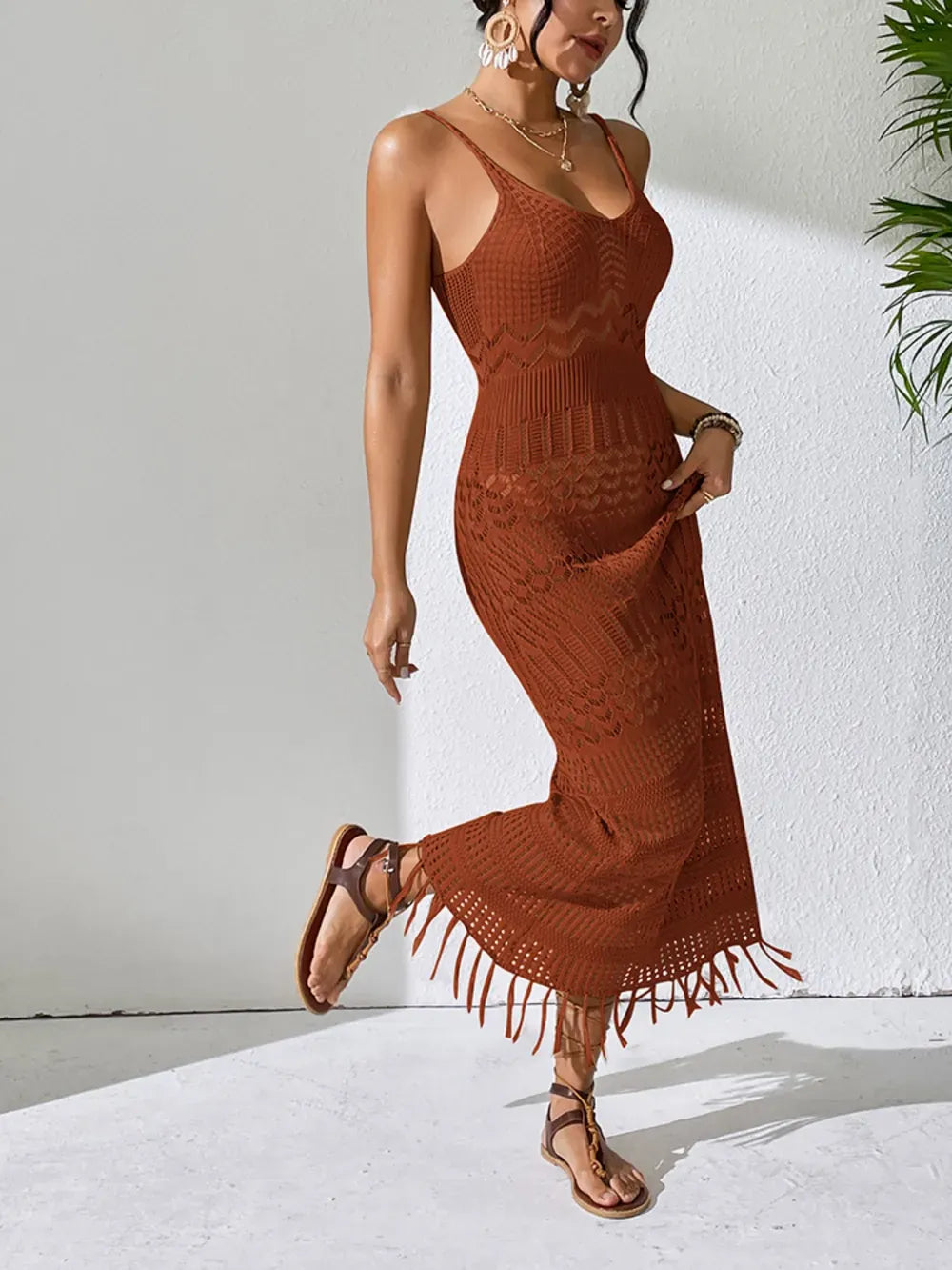 Fashorio Openwork Scoop Neck Cover-Up Dress