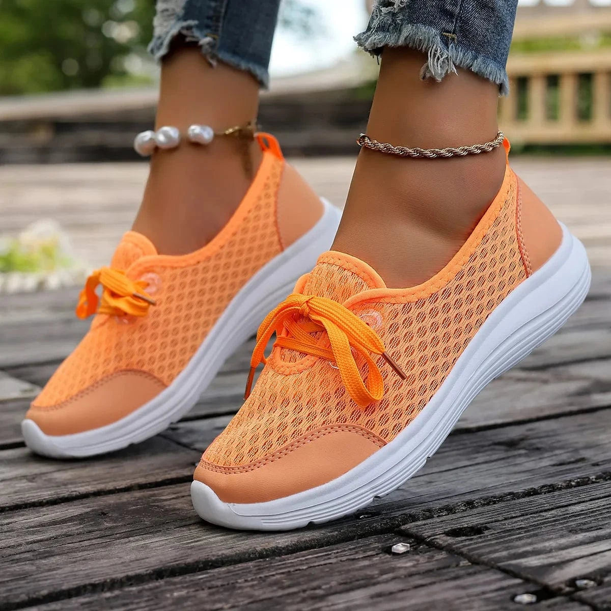 Breathable Mesh Sneakers Orange - Fashorio