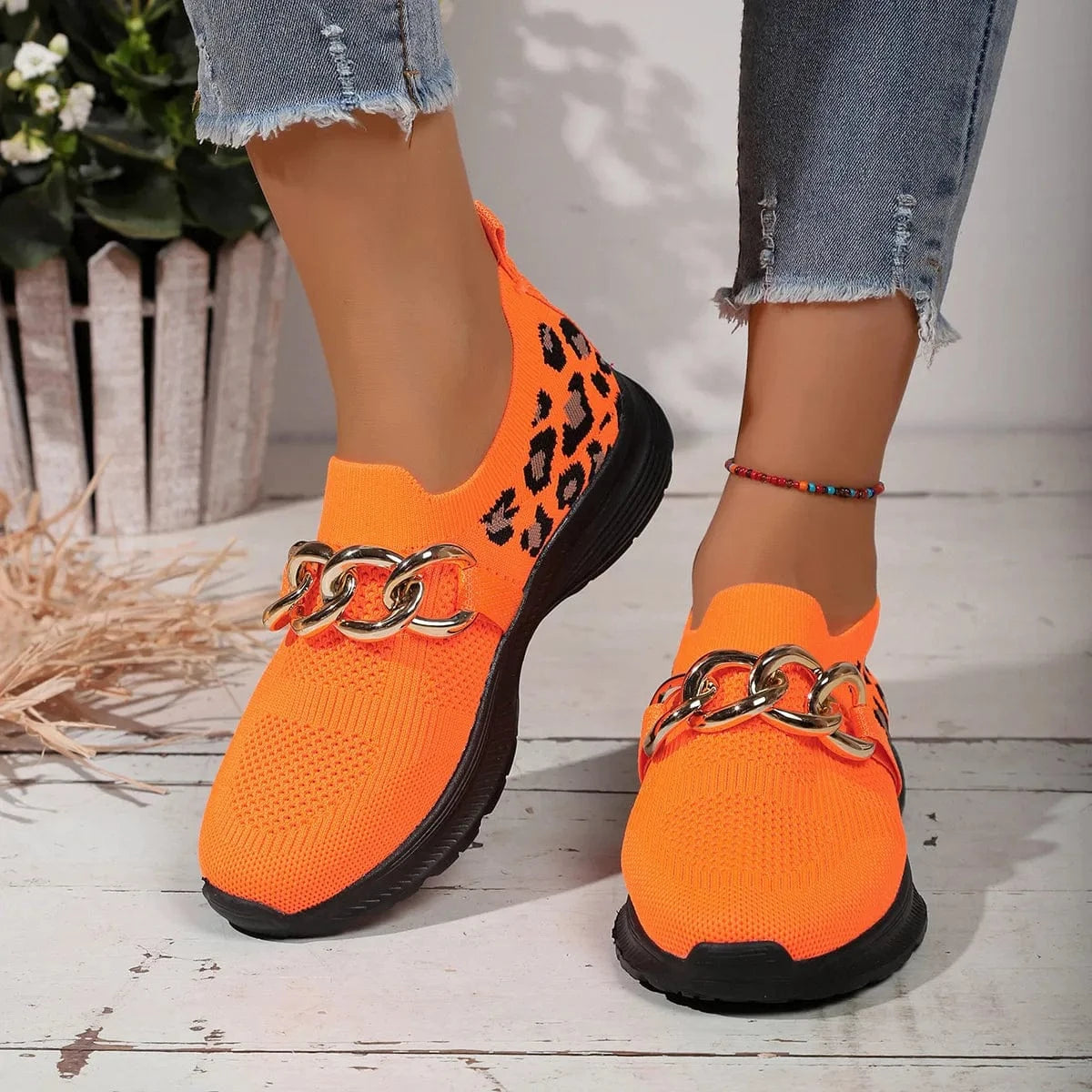 Fashorio Orange / 36 Lightweight Leopard Mesh Athletic