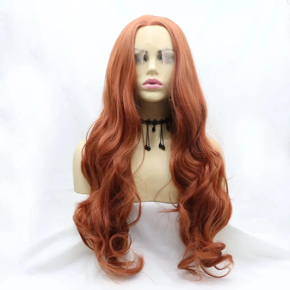 Fashorio Orange / One Size 13*3" Lace Front Wigs Synthetic Long Wavy 24" 130% Density
