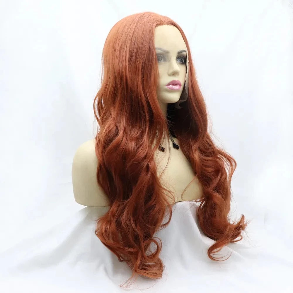 Fashorio Orange / One Size 13*3" Lace Front Wigs Synthetic Long Wavy 24" 130% Density