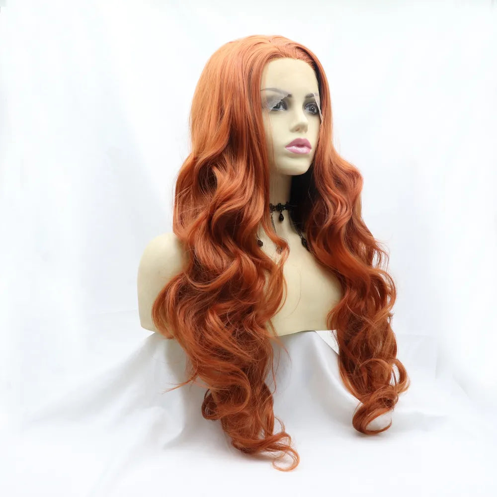 Fashorio Orange / One Size 13*3" Lace Front Wigs Synthetic Long Wavy 24" 130% Density