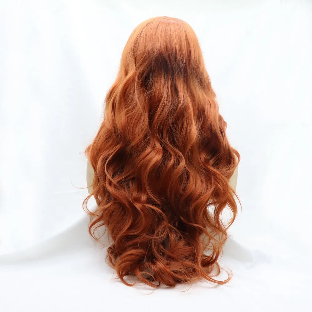 Fashorio Orange / One Size 13*3" Lace Front Wigs Synthetic Long Wavy 24" 130% Density