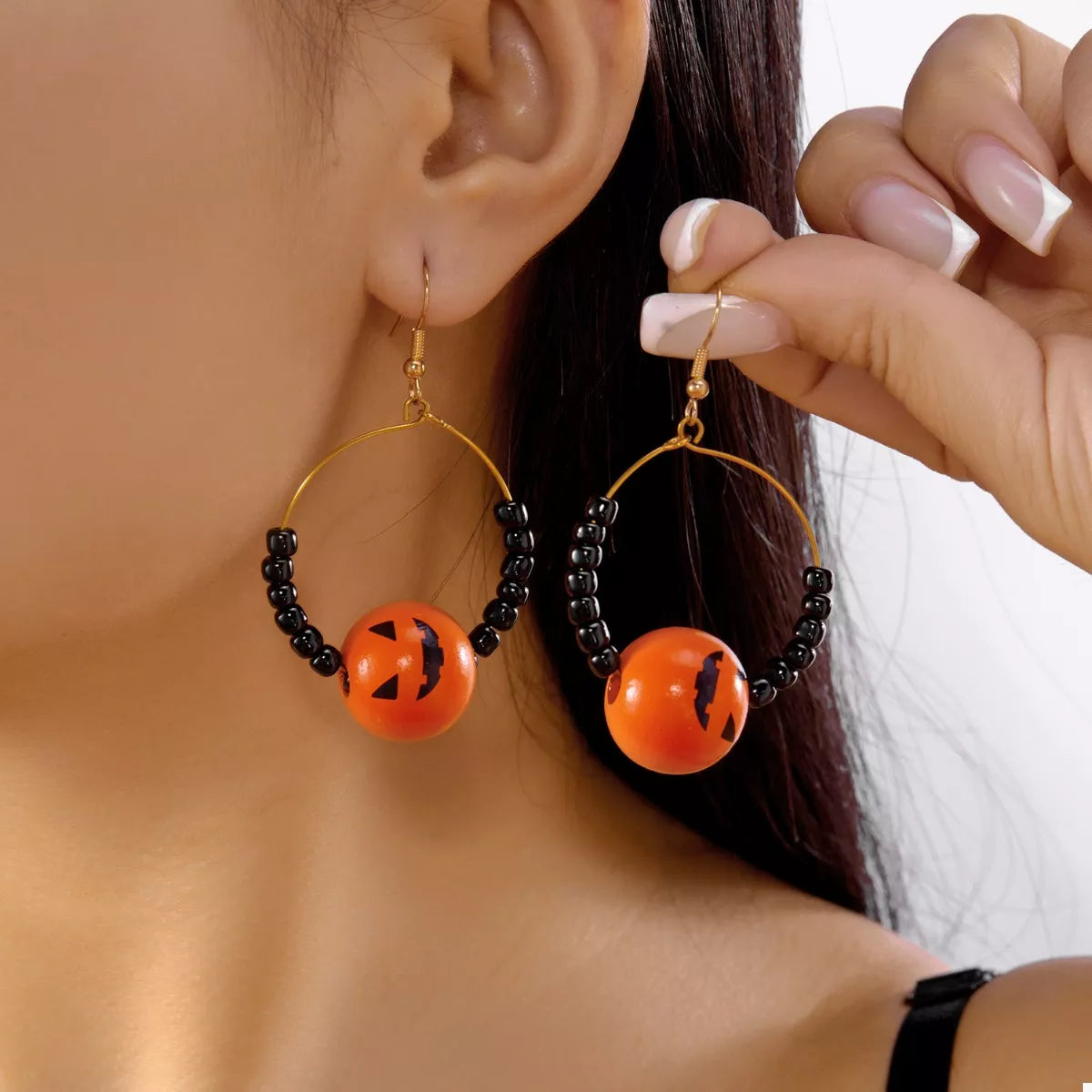 Fashorio Orange / One Size 18K Gold-Plated Halloween Bead Earrings
