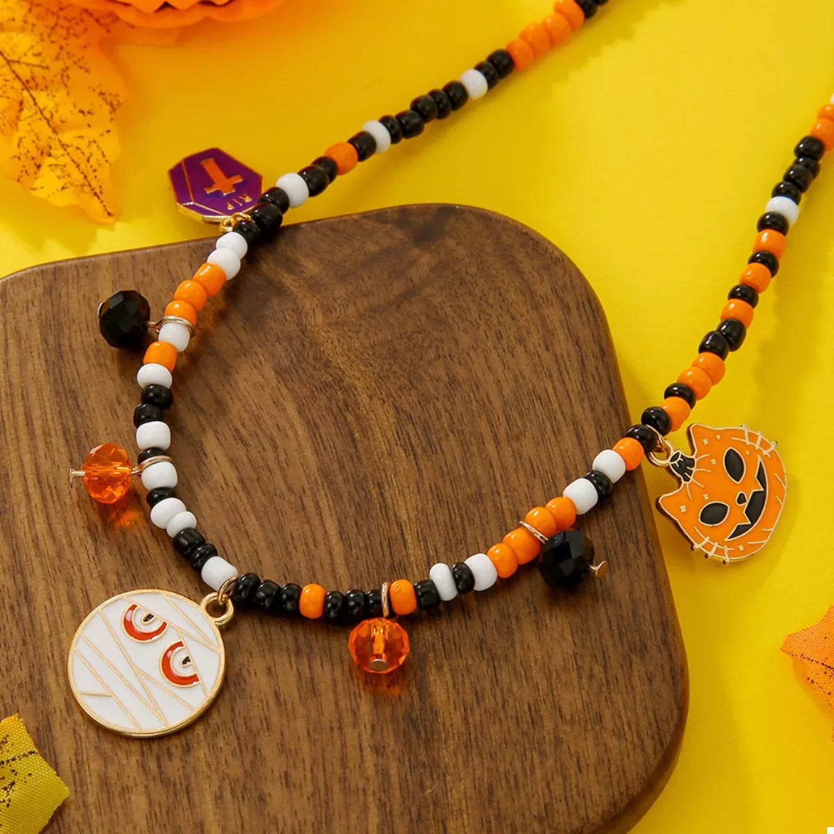 Fashorio Orange / One Size Halloween Charm Beaded Necklace
