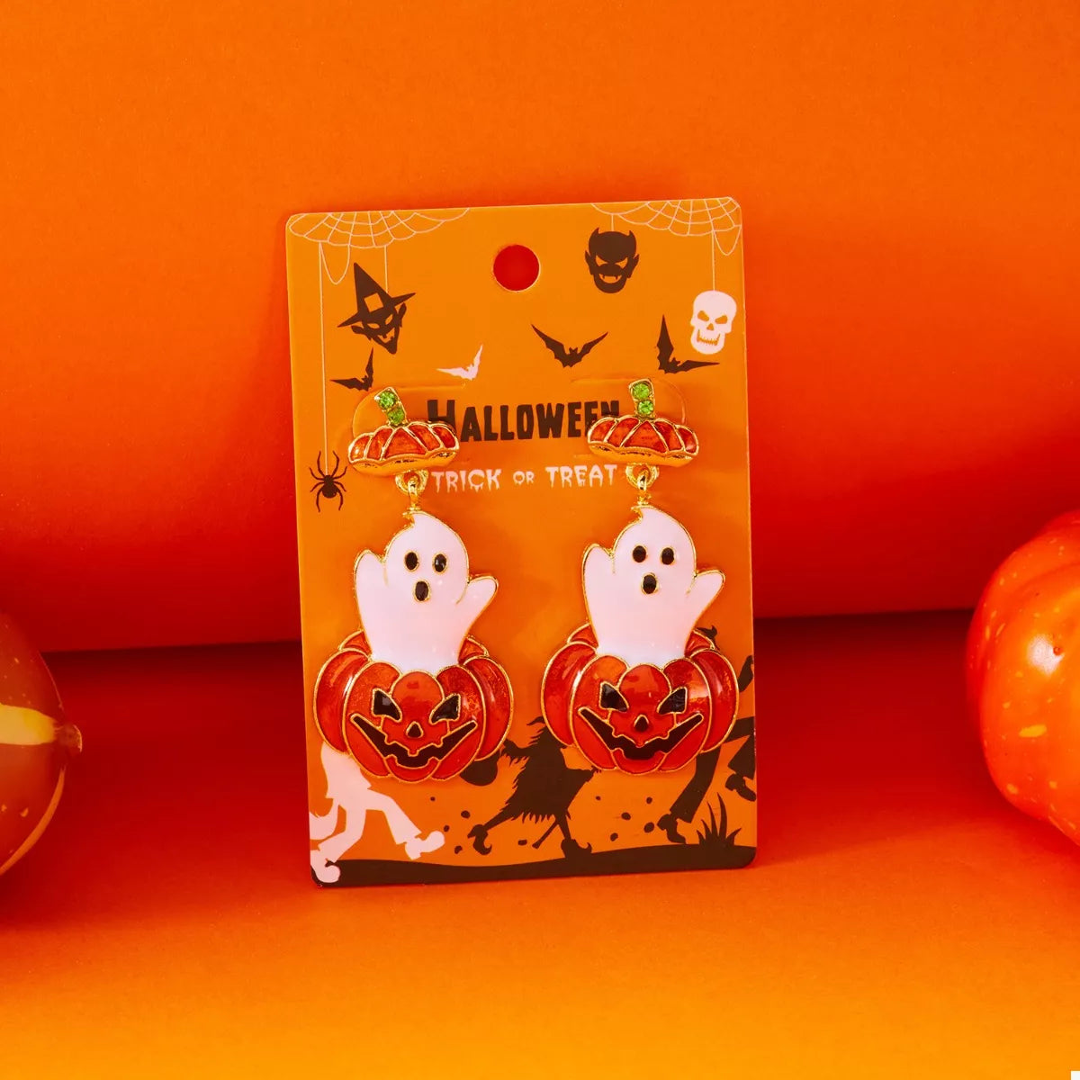 Fashorio Orange / One Size Halloween Ghost Pumpkin Dangle Earrings