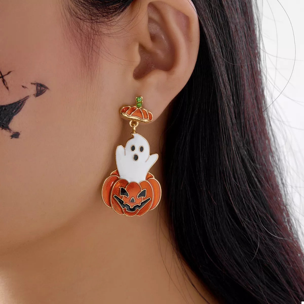 Fashorio Orange / One Size Halloween Ghost Pumpkin Dangle Earrings